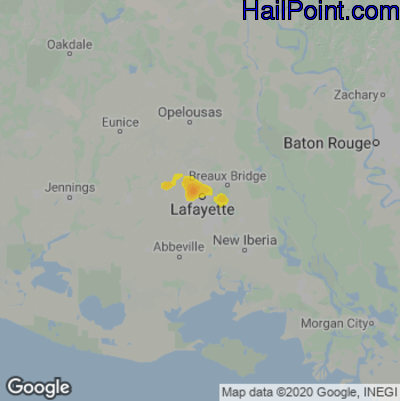 Hail Map for Lafayette, LA Region on May 24, 2025 