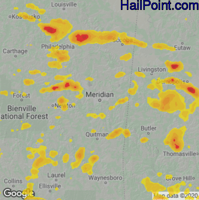 Hail Map for Meridan, MS Region on May 24, 2025 
