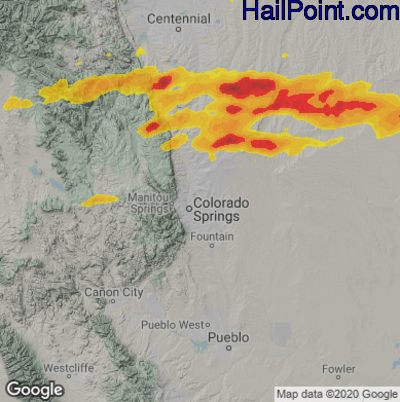 Hail Map for Colorado Springs, CO Region on May 24, 2025