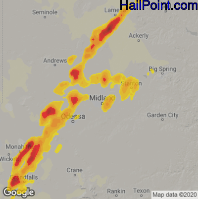 Hail Map for Midland, TX Region on May 24, 2025