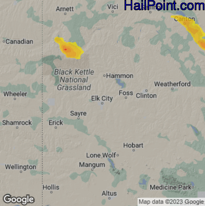 Hail Map for Elk City, OK Region on May 25, 2025