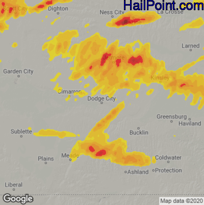 Hail Map for Dodge City, KS Region on May 25, 2025