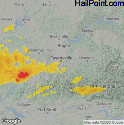 Hail Map for Fayetteville, AR Region on May 25, 2025 