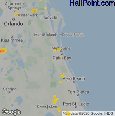 Hail Map for Palm Bay, FL Region on May 25, 2025