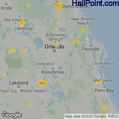 Hail Map for Orlando, FL Region on May 25, 2025