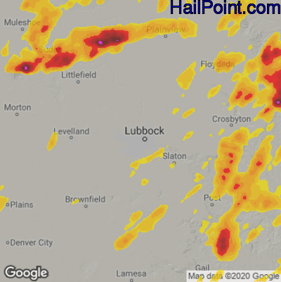 Hail Map for Lubbock, TX Region on May 25, 2025
