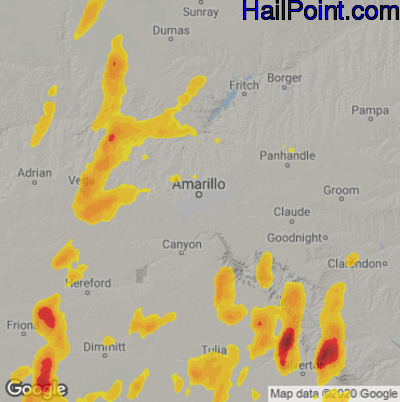 Hail Map for Amarillo, TX Region on May 25, 2025