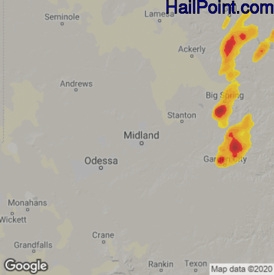 Hail Map for Midland, TX Region on May 25, 2025