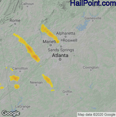 Hail Map for Atlanta, GA Region on May 26, 2025