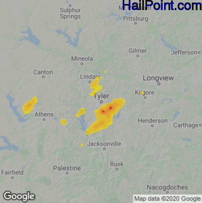 Hail Map for Tyler, TX Region on May 26, 2025