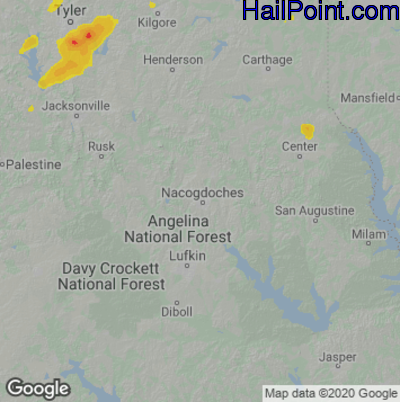 Hail Map for Nacogdoches, TX Region on May 26, 2025