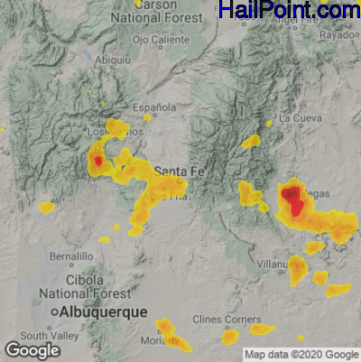 Hail Map for Sante Fe, NM Region on May 26, 2025