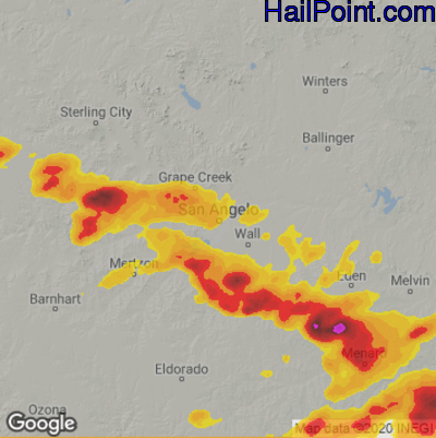 Hail Map for San Angelo, TX Region on May 26, 2025
