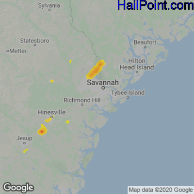 Hail Map for Savannah, GA Region on May 26, 2025