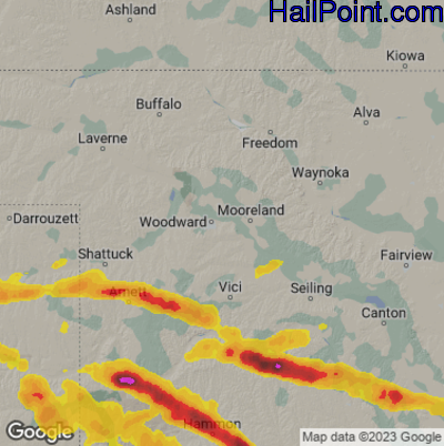 Hail Map for Woodward, OK Region on May 26, 2025