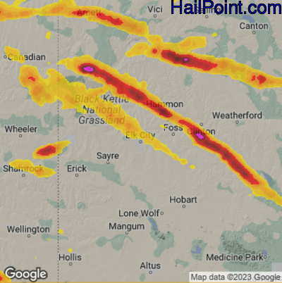 Hail Map for Elk City, OK Region on May 26, 2025