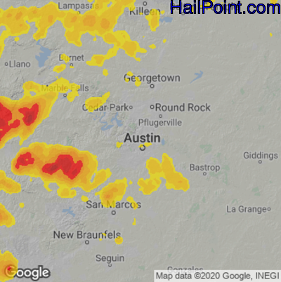 Hail Map for Austin, TX Region on May 26, 2025