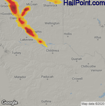 Hail Map for Childress, TX Region on May 27, 2025