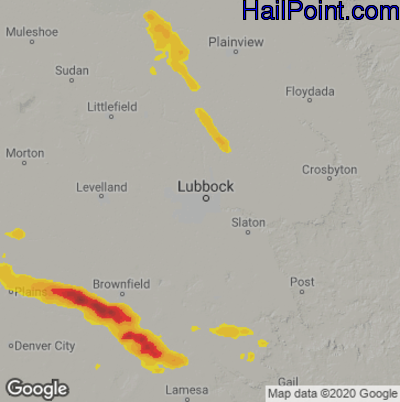 Hail Map for Lubbock, TX Region on May 27, 2025 