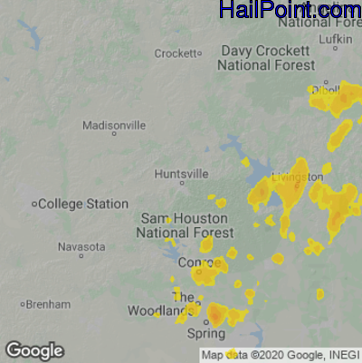 Hail Map for Huntsville, TX Region on May 27, 2025