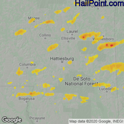Hail Map for Hattiesburg, MS Region on May 27, 2025