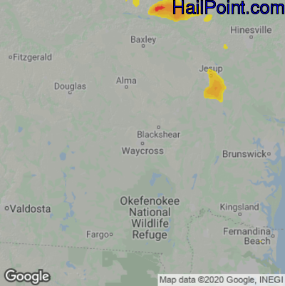 Hail Map Waycross, GA May 27, 2025 