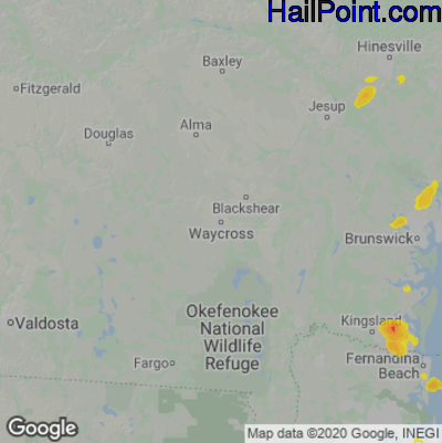 Hail Map Waycross, GA May 28, 2025 