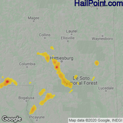 Hail Map Hattiesburg, MS May 28, 2025 
