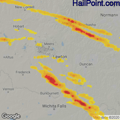 Hail Map for Lawton, OK Region on May 29, 2025