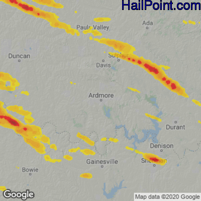 Hail Map for Ardmore, OK Region on May 29, 2025