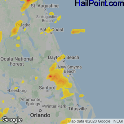 Hail Map for Daytona Beach, FL Region on May 29, 2025