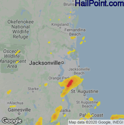 Hail Map for Jacksonville, FL Region on May 29, 2025 