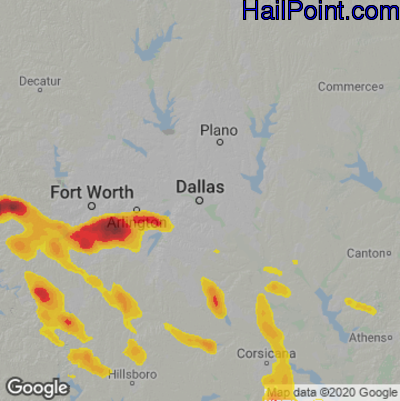 Hail Map for Dallas, TX Region on June 1, 2025