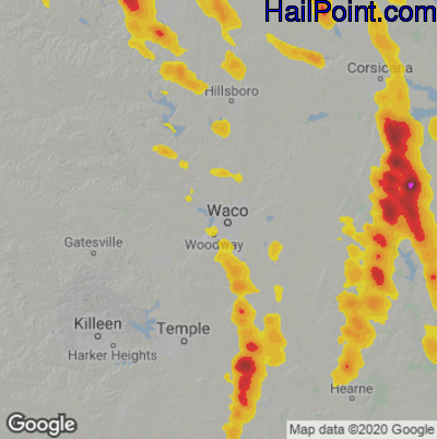 Hail Map for Waco, TX Region on June 1, 2025