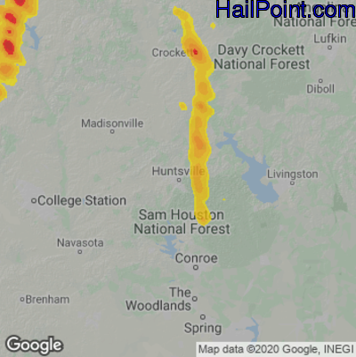 Hail Map Huntsville, TX June 01, 2025 