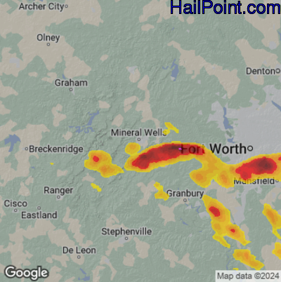 Hail Map Mineral Wells, TX June 01, 2025 