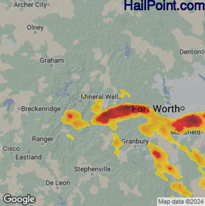 Hail Map Mineral Wells, TX June 01, 2025 