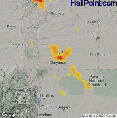 Hail Map Cheyenne, WY June 01, 2025 