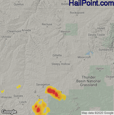 Hail Map Gilette, WY June 02, 2025 