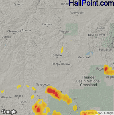 Hail Map for Gilette, WY Region on June 2, 2025