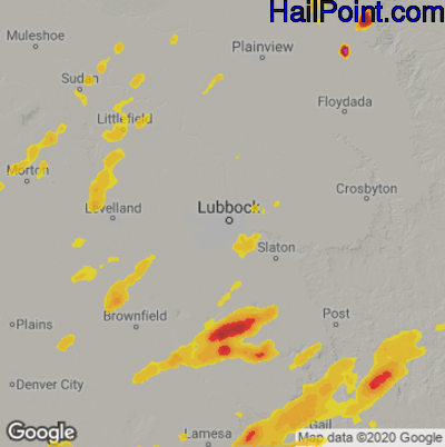Hail Map for Lubbock, TX Region on June 2, 2025 