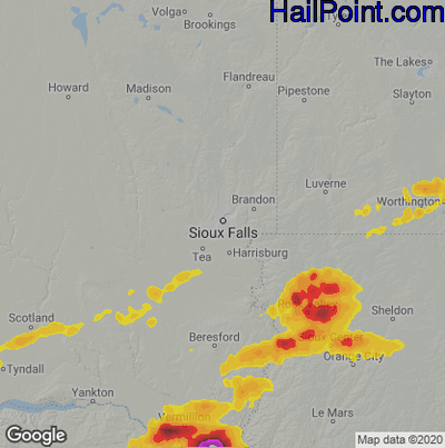 Hail Map for Sioux Falls, SD Region on June 2, 2025