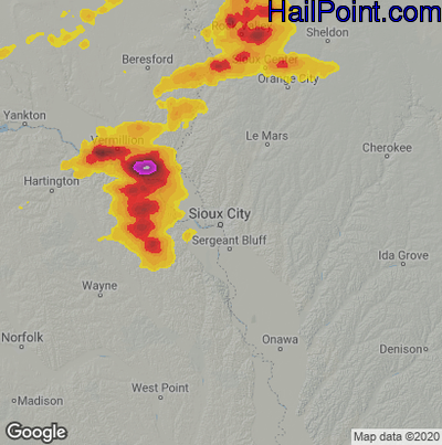 Hail Map for Sioux City, IA Region on June 2, 2025