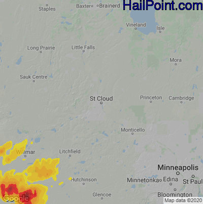 Hail Map for St Cloud, MN Region on June 2, 2025