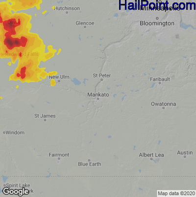 Hail Map for Mankato, MN Region on June 2, 2025
