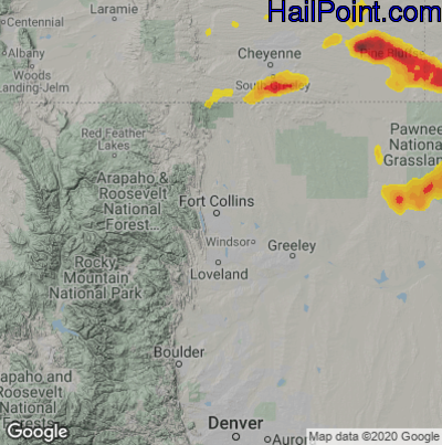 Hail Map for Fort Collins, CO Region on June 2, 2025