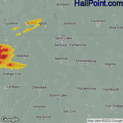 Hail Map for Spencer, IA Region on June 2, 2025
