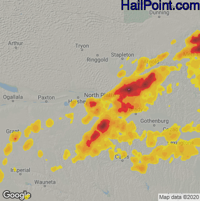 Hail Map for North Platte, NE Region on June 2, 2025