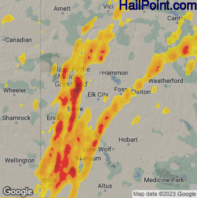 Hail Map for Elk City, OK Region on June 2, 2025