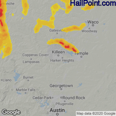 Hail Map for Killeen, TX Region on June 4, 2025